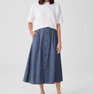 Eileen Fisher  Organic  Twill A-Line blue  relaxed  fit midi  Skirt size 1x